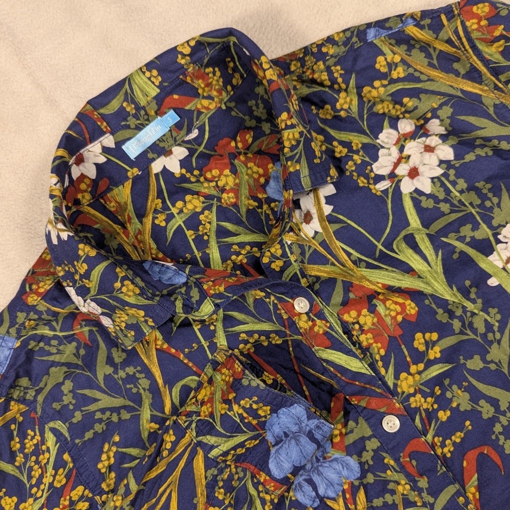 J. McLaughlin Lois Womens Blue Botanical Wildflower Print Button Down Shirt S